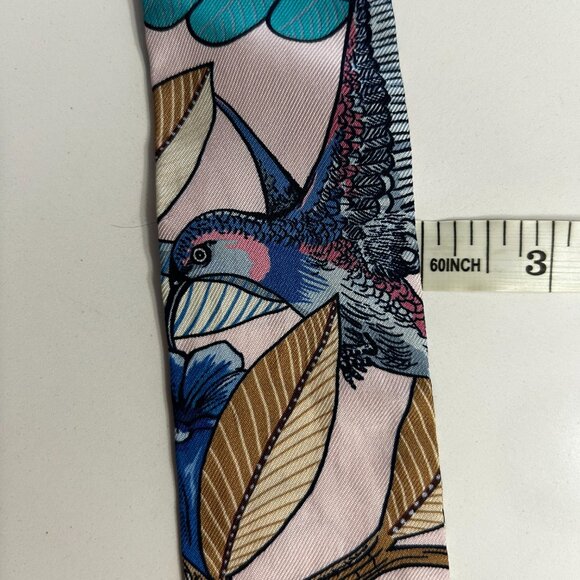 Hermes Silk Tree Of Song Twilly Rose Pale Turquoise with Box - Picture 7 of 15